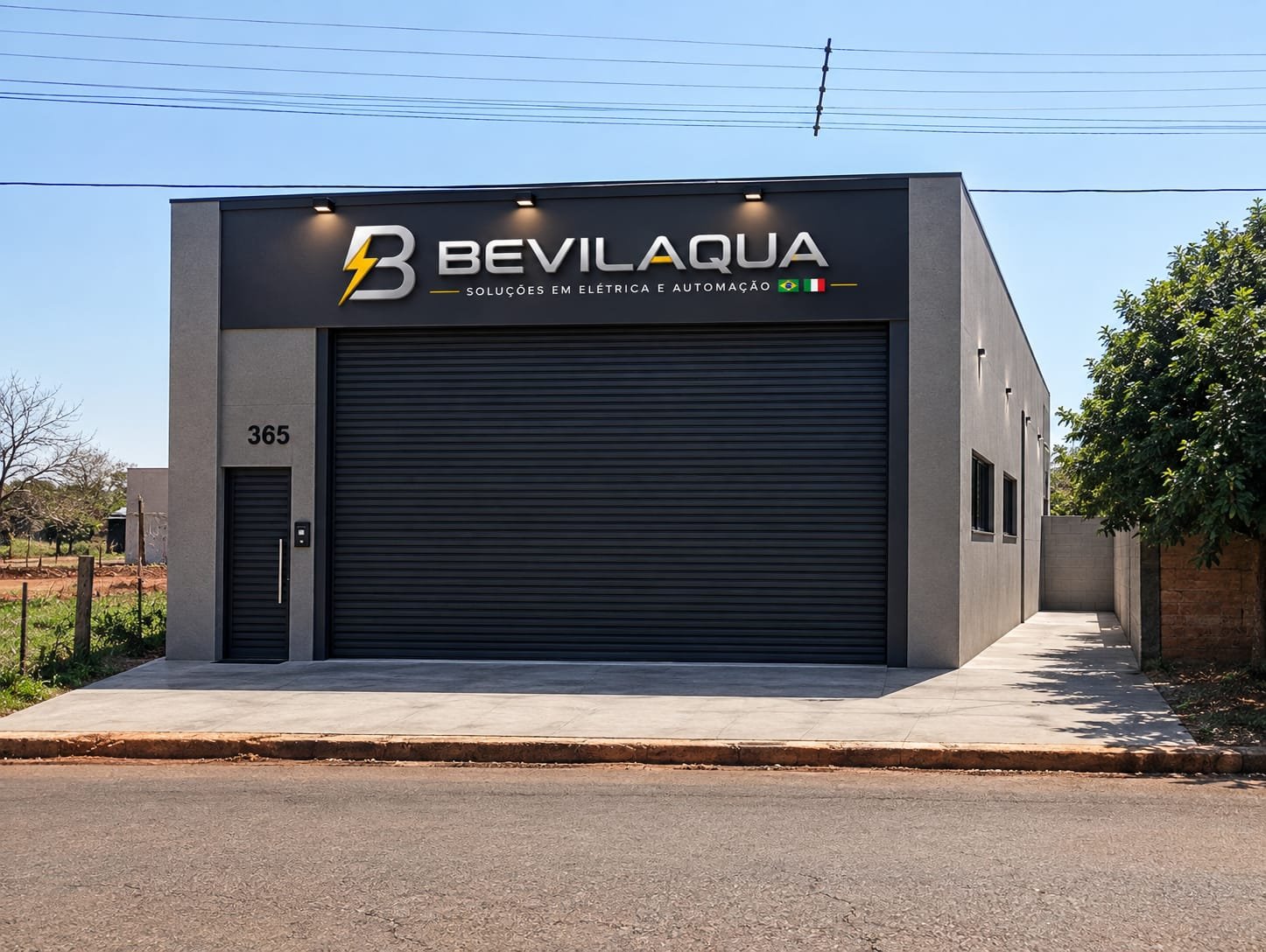 Imagem da fachada com a marca Bevilaqua Soluções em Elétrica e Automação